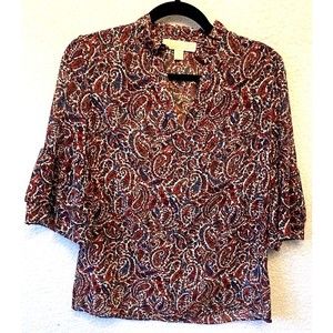 Michael Kors Red Floral Paisley‎ Blouse Top Womens Size XS Lightweight Career